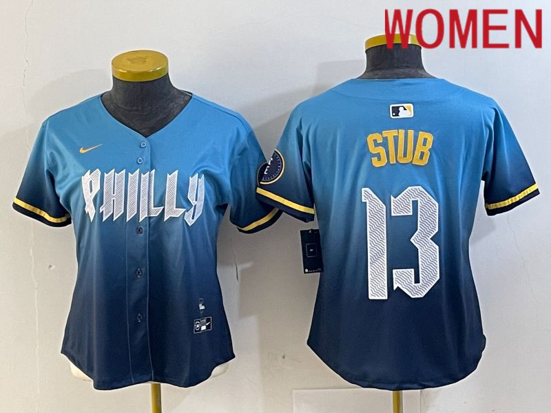 Women Philadelphia Phillies #13 Stub Blue City Edition 2024 Nike MLB Jersey style 1->women mlb jersey->Women Jersey